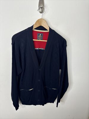 Green Coast Yachting Men M Blue Cardigan Merino Wool Blend Preppy Sailing Italy