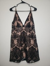 Free People Black Sequin Lace Night Shimmers Mini Dress, Sz 4 (No Size Tag)