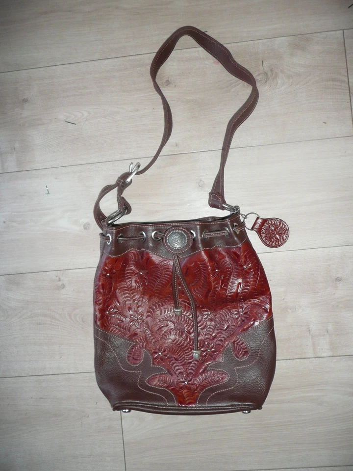 Bolsa de cordão American West couro bronzeado dourado balde corpo transversal - Imagem 2 de 4