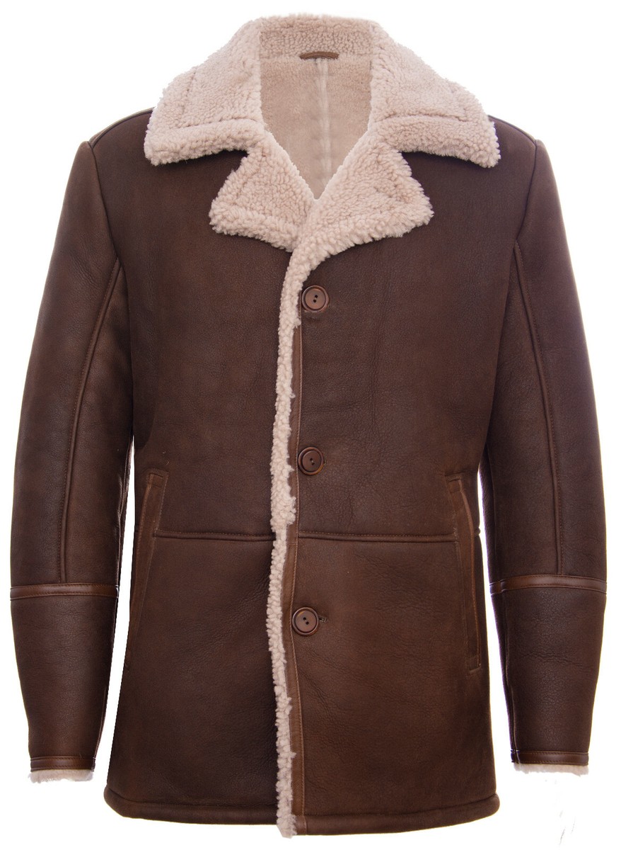 Herren Braune Deutsche Klassisch Echtes Lammfell Shearling Leder - Main Image