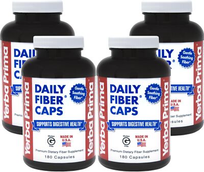 Yerba Prima Daily Fiber Capsules 180 Ct Soluble Insoluble Gut Health 4 Pack