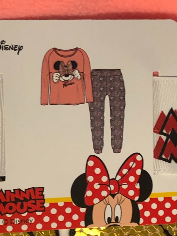 BNWT Disney girl pj pyjama set Minnie mouse sequins winter warm cosy 7 ...