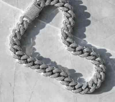 Cuban Link Men's Bracelet 14k White Gold Plated 24Ct Round Lab - Main Image