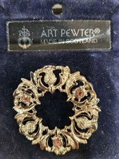 Wreath-Shaped Pewter Thistle Pin from Scotland