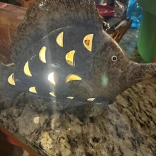 Brown Blue Swordfish Pottery/ Ceramics Table TV Lamp Works, New LED C7 Light VGC