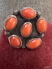 Old Pawn 5 Matching Beauty  Coral & Sterling Silver Ring 6.5