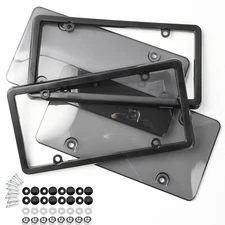 Unbreakable License Plate Covers+Frames Protector--Front Rear, Complete Hardware
