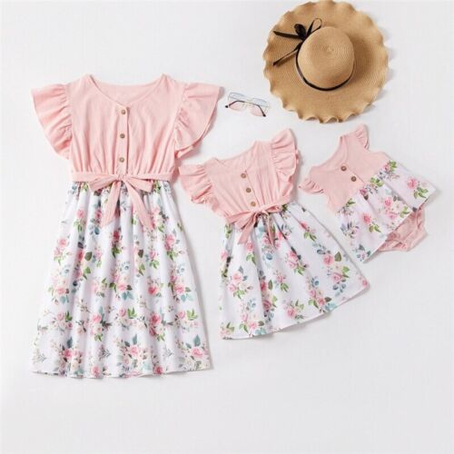 Mother Daughter Dresses Floral Mommy Baby Girls Romper Family Matching Clothes - Picture 1 of 5