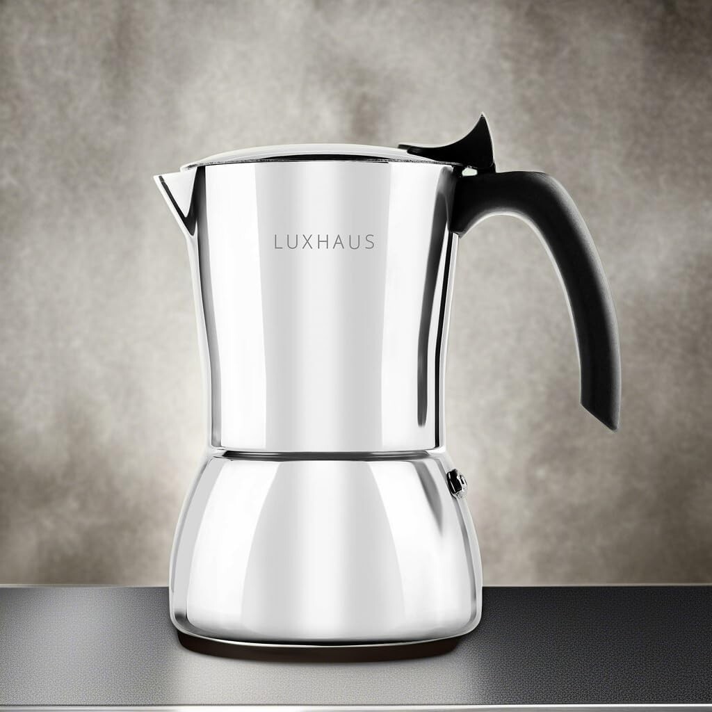 Versatile 9-Cup Espresso Maker - 100% Stainless Steel Moka Pot for All Stoves