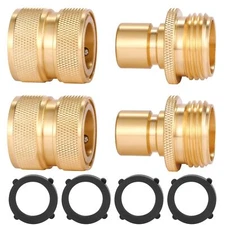 3/4 Inch Brass Garden Hose Fitting Quick Connector Male and Female Set, 2 Set