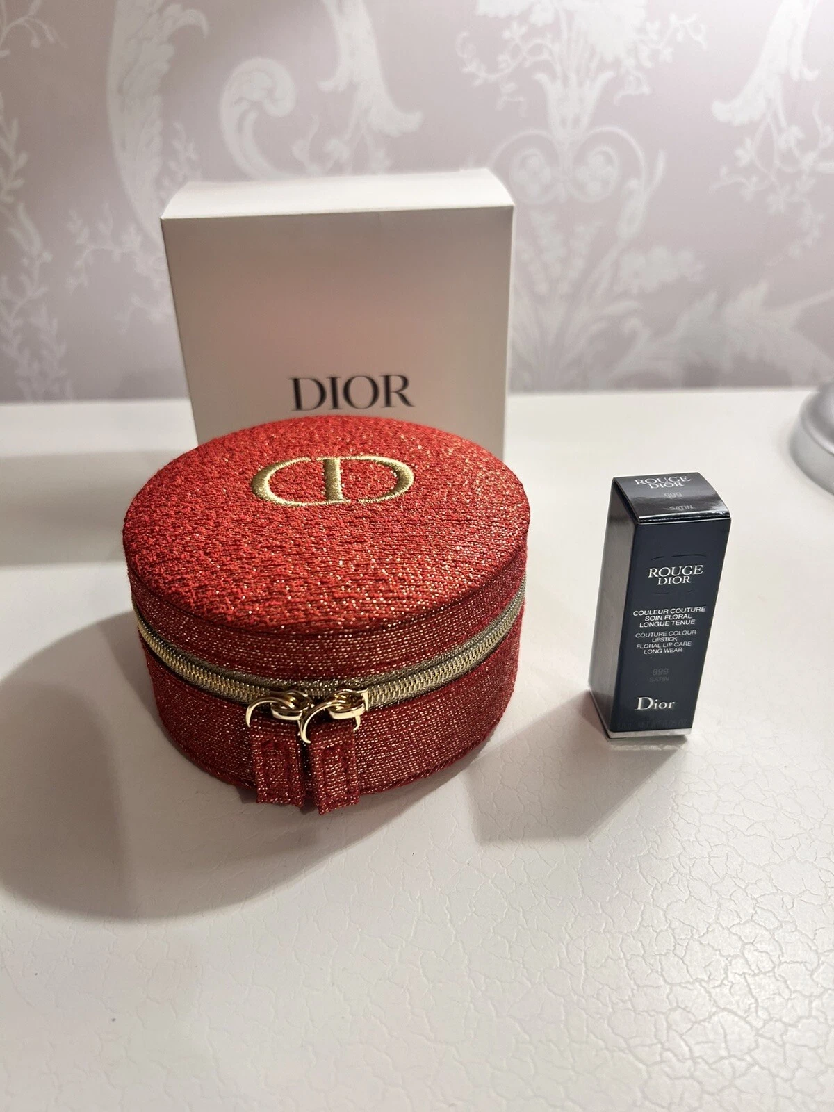Boîte à bijoux/étui/pochette Dior rouge Noël scintillant neuf édition limitée