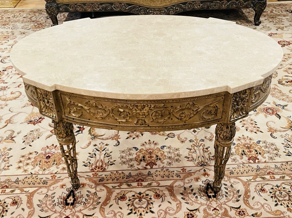 Traditional French Fossil Stone Living Room Table - Image 2 of 4