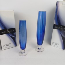 2x Dartington Crystal Stem Vase Optical Blue Large + Medium Clear Stem 33cm Box