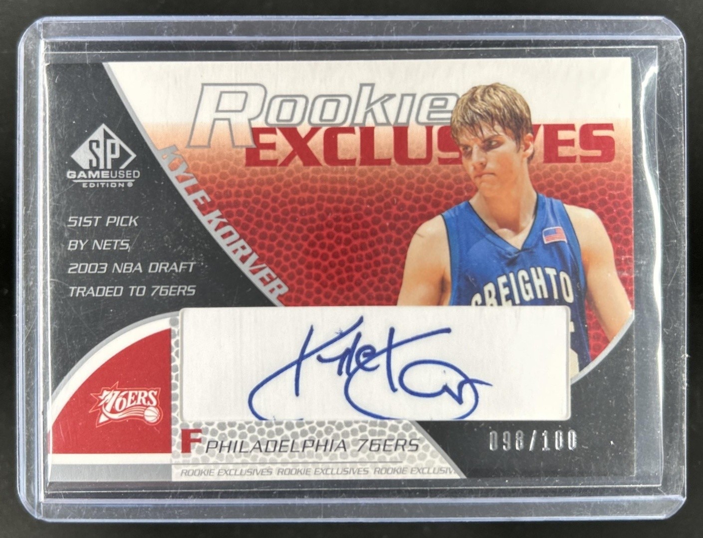 2003-04 SP Game Used Kyle Korver Exclusive Auto Autograph RC #/100 76ers Rookie