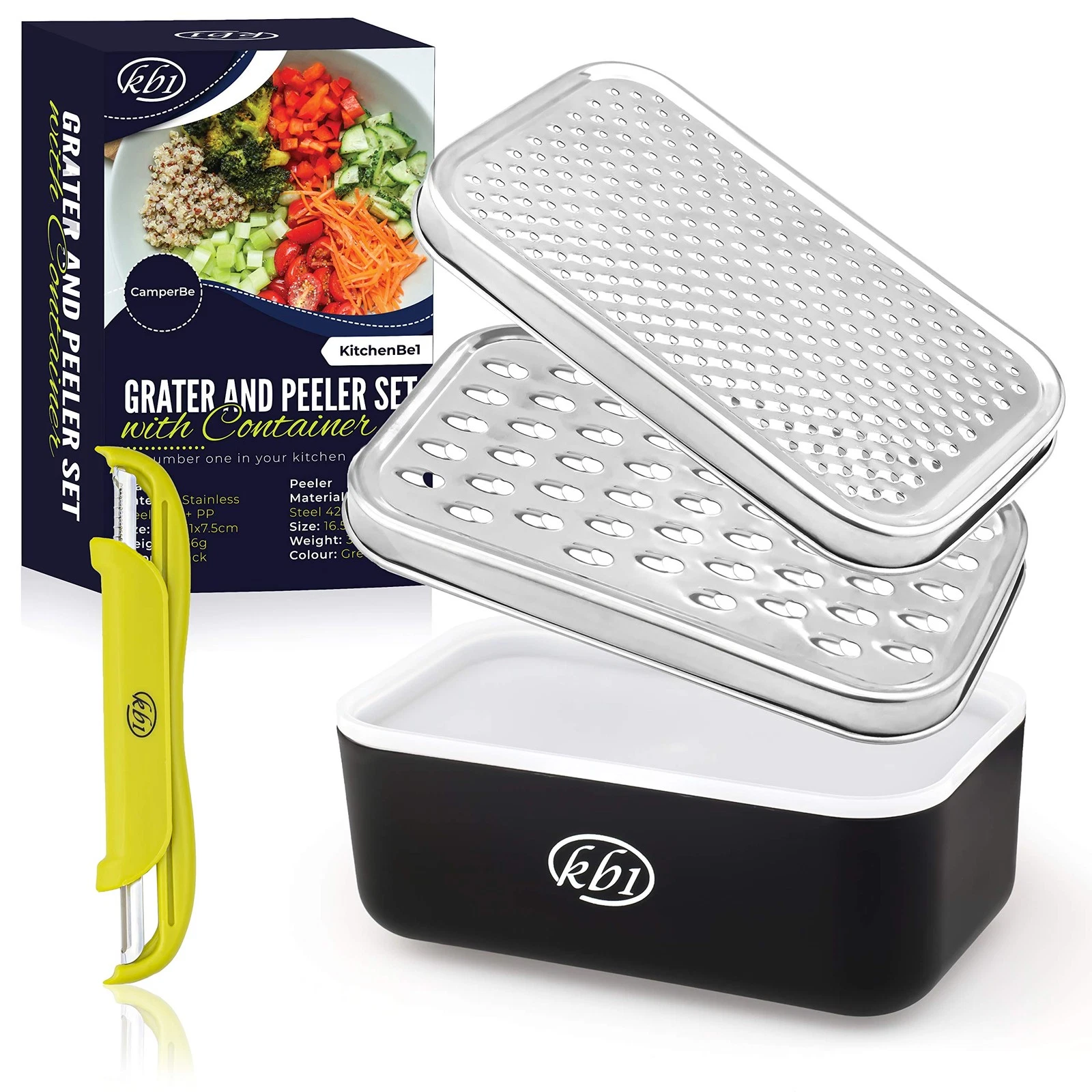 Cheese Grater with Container and Lid & Peeler Set - Vegetable Fruit Multi-Fun...