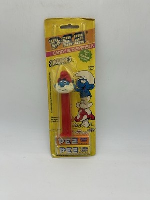 Vintage (1986) Smurfs Cartoon ''Papa Smurf'' Pez Candy Dispenser NIP Unopened 1B