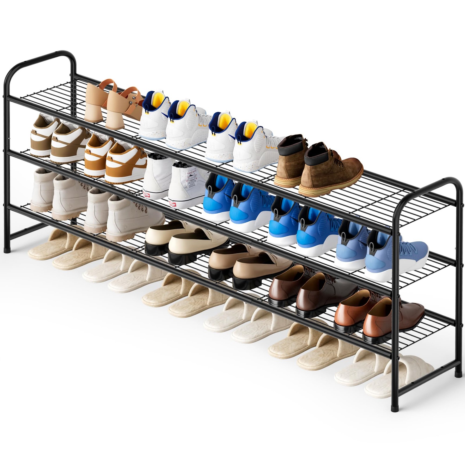 3-Tier Long Shoe Rack for Closet Metal Shoe Organizer for Entryway, Wide Stac...