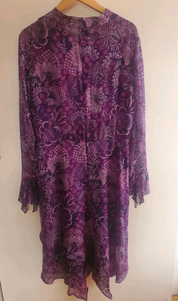ESCADA PURPLE MULTICOLOR SILK VINTAGE DRESS SIZE 45 L - image 3 of 4