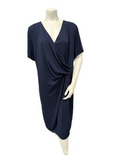 Talbots Plus Size 3X Faux Wrap Dress Navy Short Sleeve Knee Length Stretch Drape