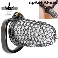 Black L Metal Mesh Male Chastity Cage Belt Circles Winding Design Locked Cage
