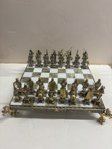 Piero Benzoni Medieval Italian Hand Sculpted Bronze Marble & Onyx Chess Board 