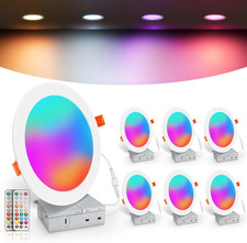 6 Inch RGBWW Color Changing Dimmable LED Recessed Lights with Remote, 6 Pack
