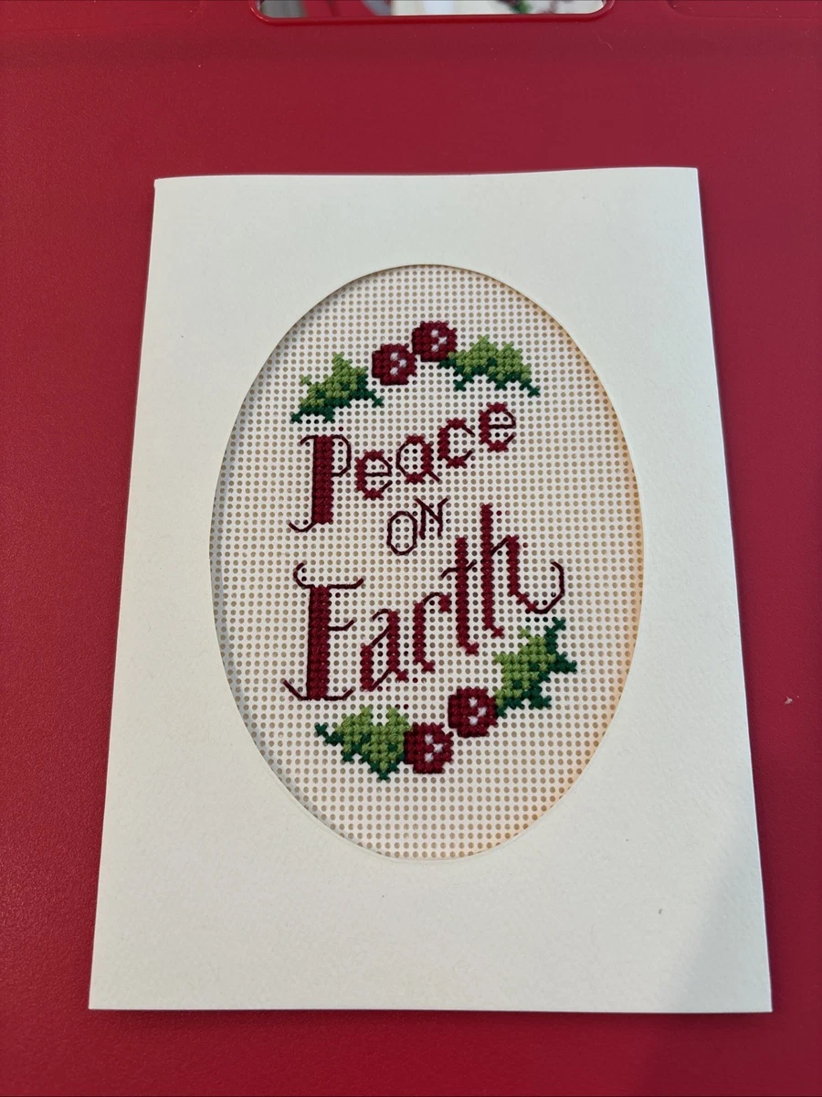 FINISHED COMPLETED CROSS STITCH GREETING CARD ~ Peace on Earth