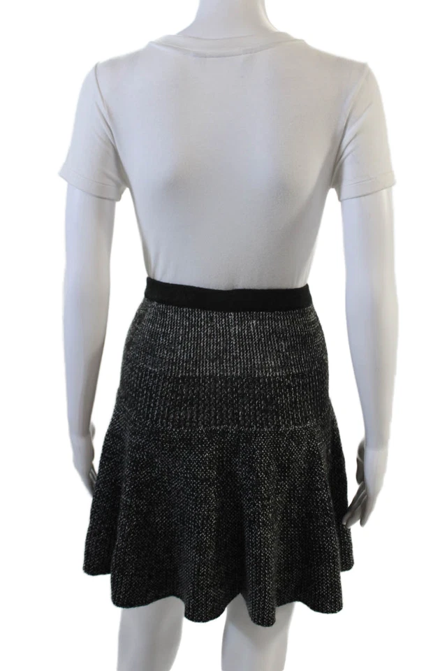 Saia Cynthia Rowley Feminina Comprimento do Joelho Malha Linha A Preta Cinza Tamanho Grande - Imagem 3 de 4