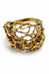 Authentic Brutalist Sterling Silver Gold Plated Openwork Statement Ring Sz 6.75 Sculptural