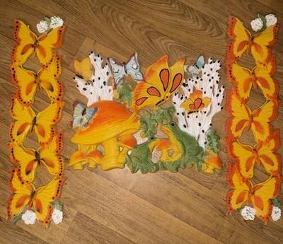 VTG Homco & Universal Statuary 3-D Wall Art Decor Mushroom Frog Butterfly 3 Set