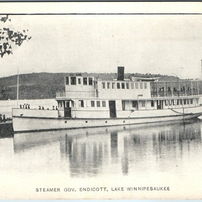 c1905 Lake Winnipesaukee NH Steamer Gov Endicott PMC Postcard Dock Ship Weirs