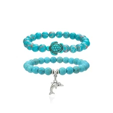 2PCS Starfish Bracelet Western Bracelets for Women Turquoise Beaded Bracelet Boh