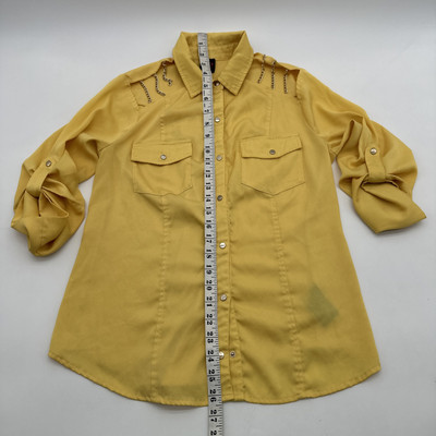 2B Bebe Button Up Shirt Women XS Yellow Solid Pockets …#23317 | eBay