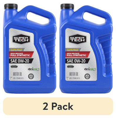 (2 pack) Super Tech High Mileage Full Synthetic SAE 0W-20 Motor Oil, 5 Quarts