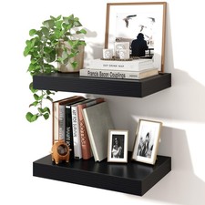 2 PCS 16 Inch Floating Shelves Wall Mounted Rustic Wood Books Decor Black