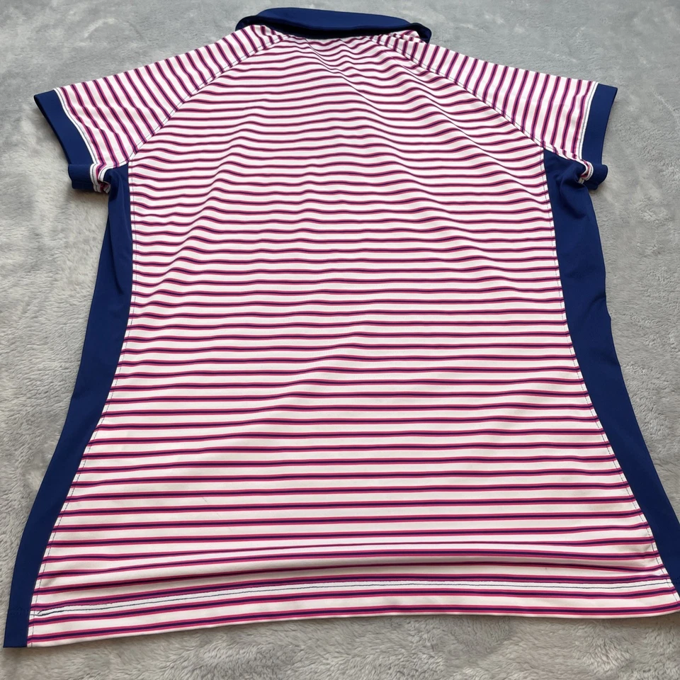 Vineyard Vines Golf Polo Shirt Womens M Pink Stripe Short Sleeve Whale Logo - Image 2 of 4