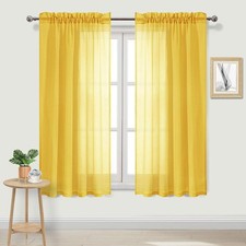DWCN Yellow Sheer Curtains Voile Rod Pocket 42x63" Set of 2 for Bedroom