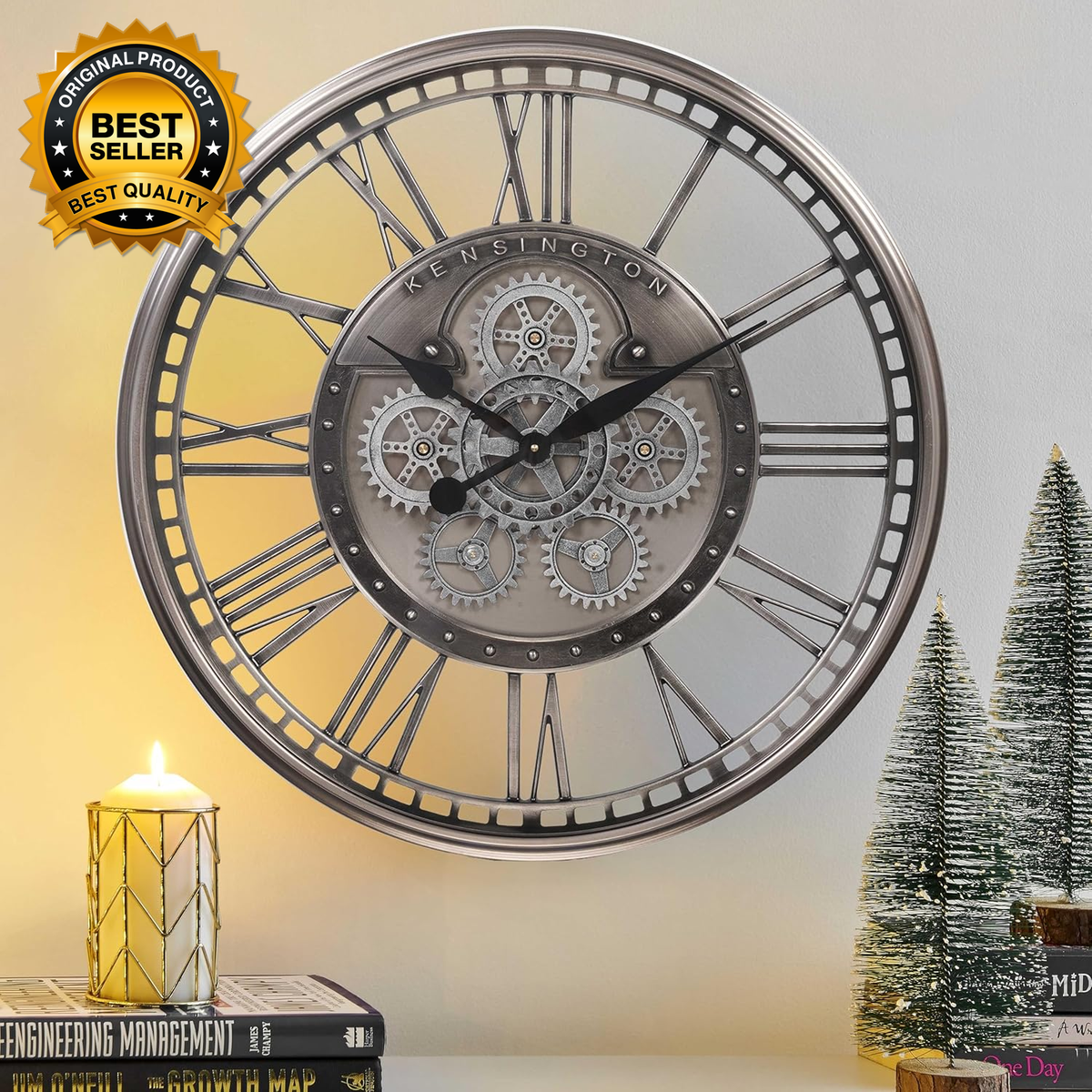 28 Inch Original Real Moving Gear Wall Clock Roman Numerals