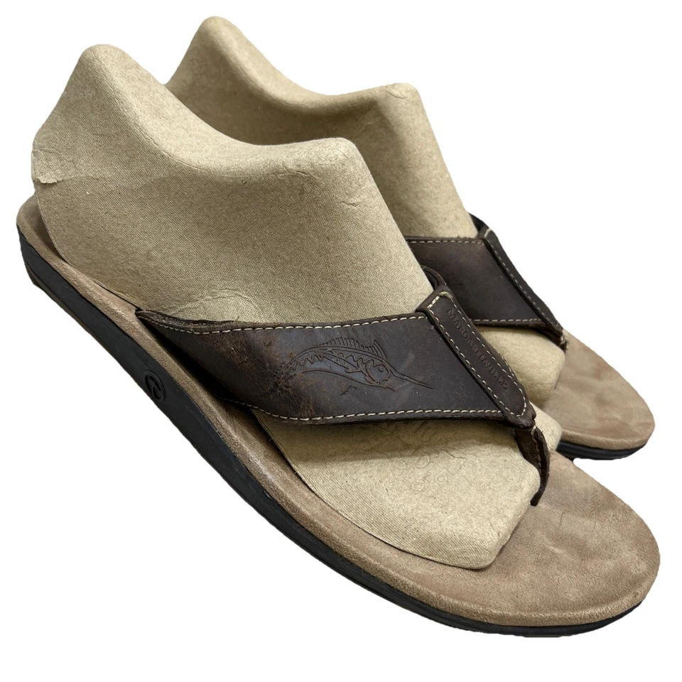 Margaritaville Shoes Mens Sz 9 Marlin Flip Flop Sandals Leather Upper Beach. OSR - Image 2 of 4