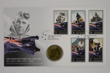New Zealand - 2008 - $1 Uncirculated Coin & Stamp Cover - Sir Edmund Hillary