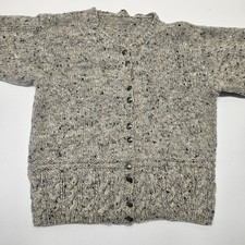 VTG Hand Knit Medium Gray Chunky Cable Knit Cardigan Sweater Fishermen
