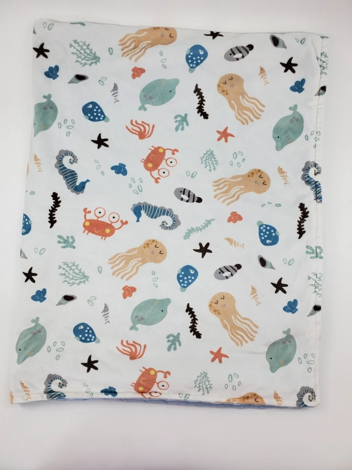 Sealife Ocean Theme Baby Blanket Octopus Dolphin Starfish Seahorse Minky Dot B77 — 第 4/4 张图片