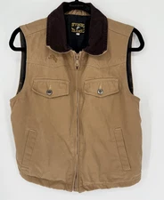 Wyoming Traders Vest Mens Small Tan Concealed Carry Canvas Corduroy Collar Zip