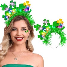 Zoestar St. Patrick's Day Light Up Headband Green LED Free Size,