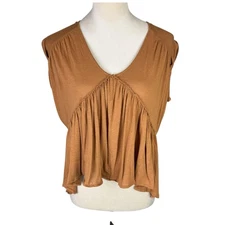 Free People XS Into The Night Brown Oversized Flowing V-neck Sleeveless Tee Tank