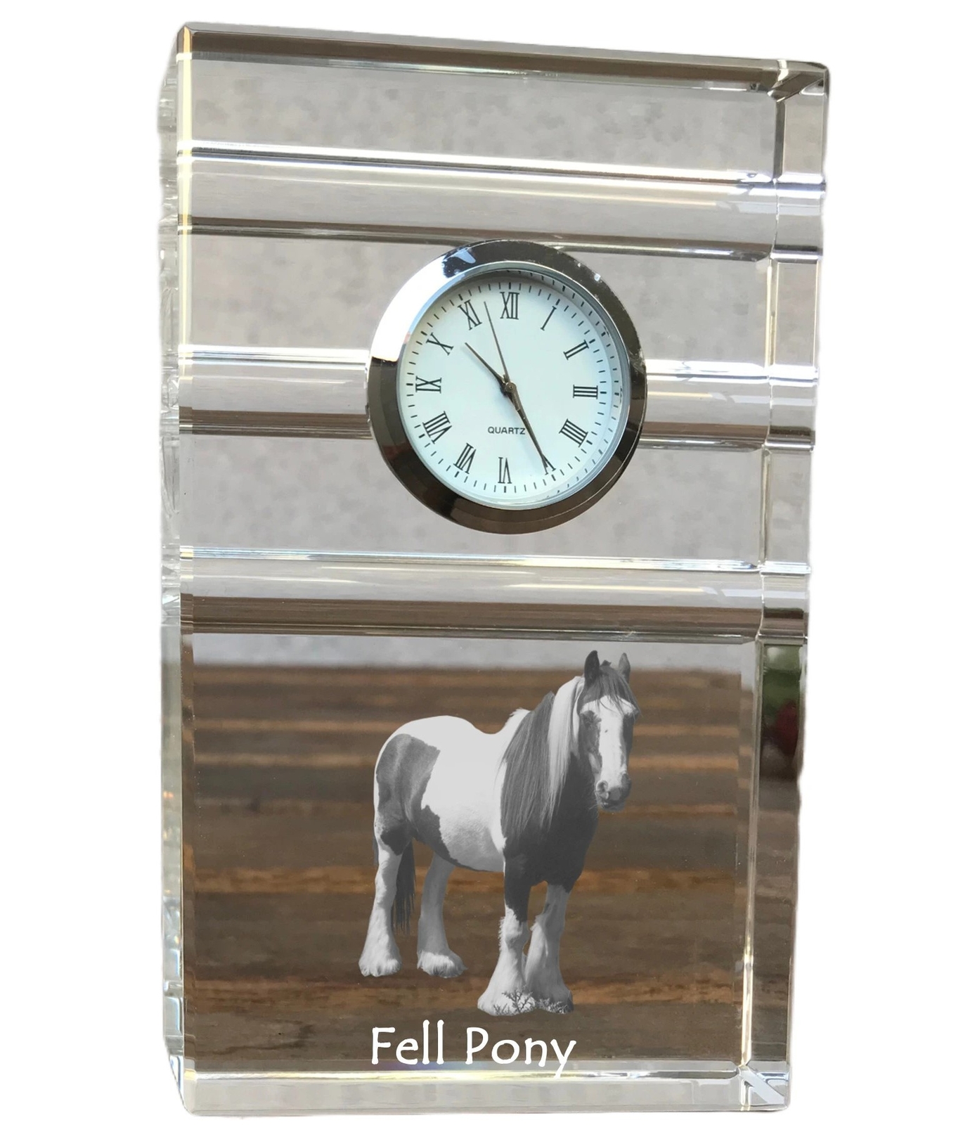 Fell Pony - Glass Clock With Photo, Pferdefoto IN Crystal, Personalized Table Fo