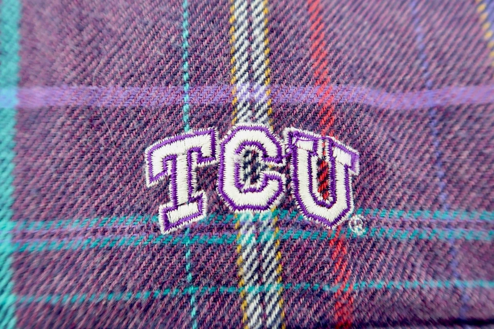 TCU Horned Frogs Tommy Bahama Mens XXL Purple Plaid Flannel Shirt Size 2XL - Image 4 of 4