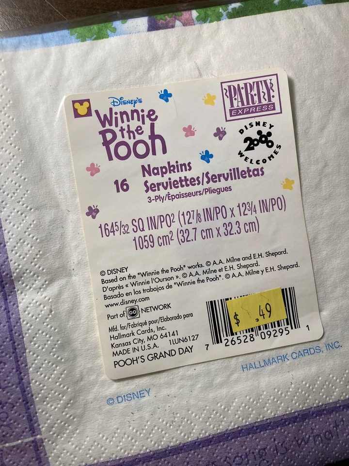 VTG Winnie the Pooh Piglet Party Express Napkins Disney Hallmark 2000 NOS Sealed - Image 4 of 4
