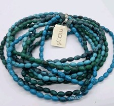 BLUE Necklace Beaded Multicolored Layered 5 row Shades of Turquoise Blue 31 in