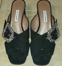 TABITHA SIMMONS SELENA Black Suede Crystal Sandals Mules Shoes Sz 40 ITALY 🇮🇹